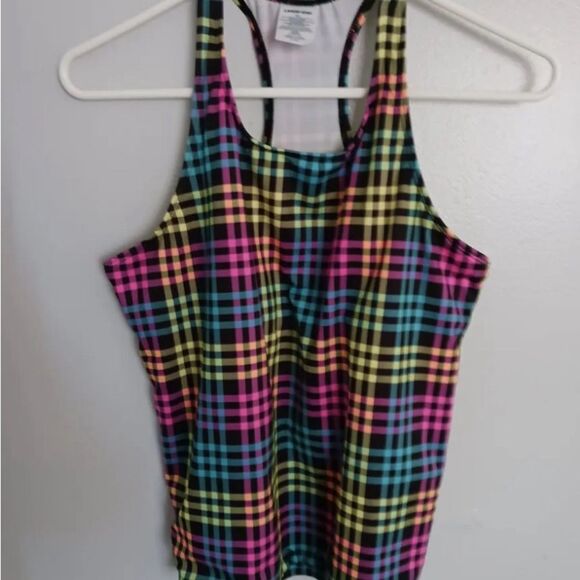 Lands End Tankini Top Multicolor Plaid Swim Racerback - Picture 2 of 5